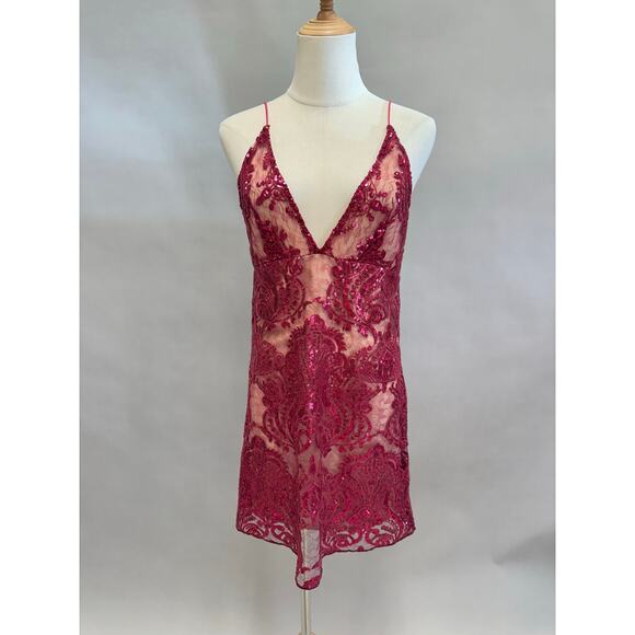 Free People Night Shimmers mini dress raspberry red Size 2 NWT New - Picture 13 of 13